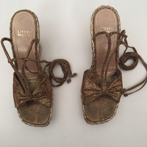 Stuart Weitzman Bronze Wedge Espadrille Lace Up